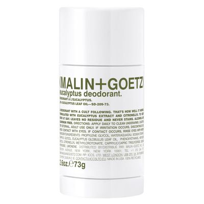 Malin + Goetz Eucalyptus Deodorant, natural effective odor &amp; sweat defense, for all skin types, clear color, no residue/stains, free of aluminum, alcohol, baking soda, parabens, cruelty free 2.6 Fl Oz