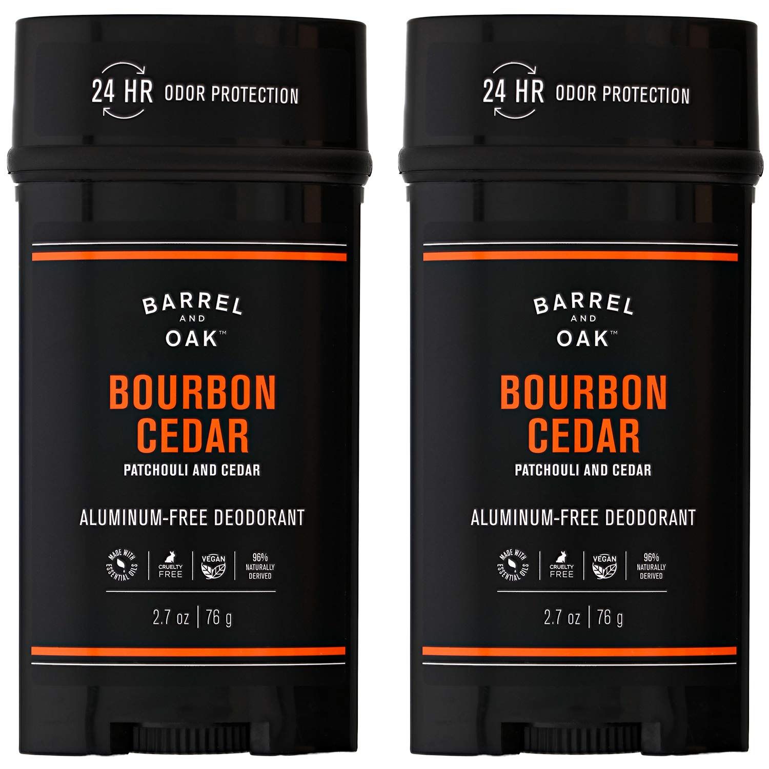 Barrel and Oak - Aluminum-Free Deodorant, Deodorant for Men, Essential Oil-Based Scent, 24-Hour Odor Protection, Cedarwood &amp; Bourbon Aroma, Gentle on Sensitive Skin (Bourbon Cedar, 2.7 oz, 2-Pack)