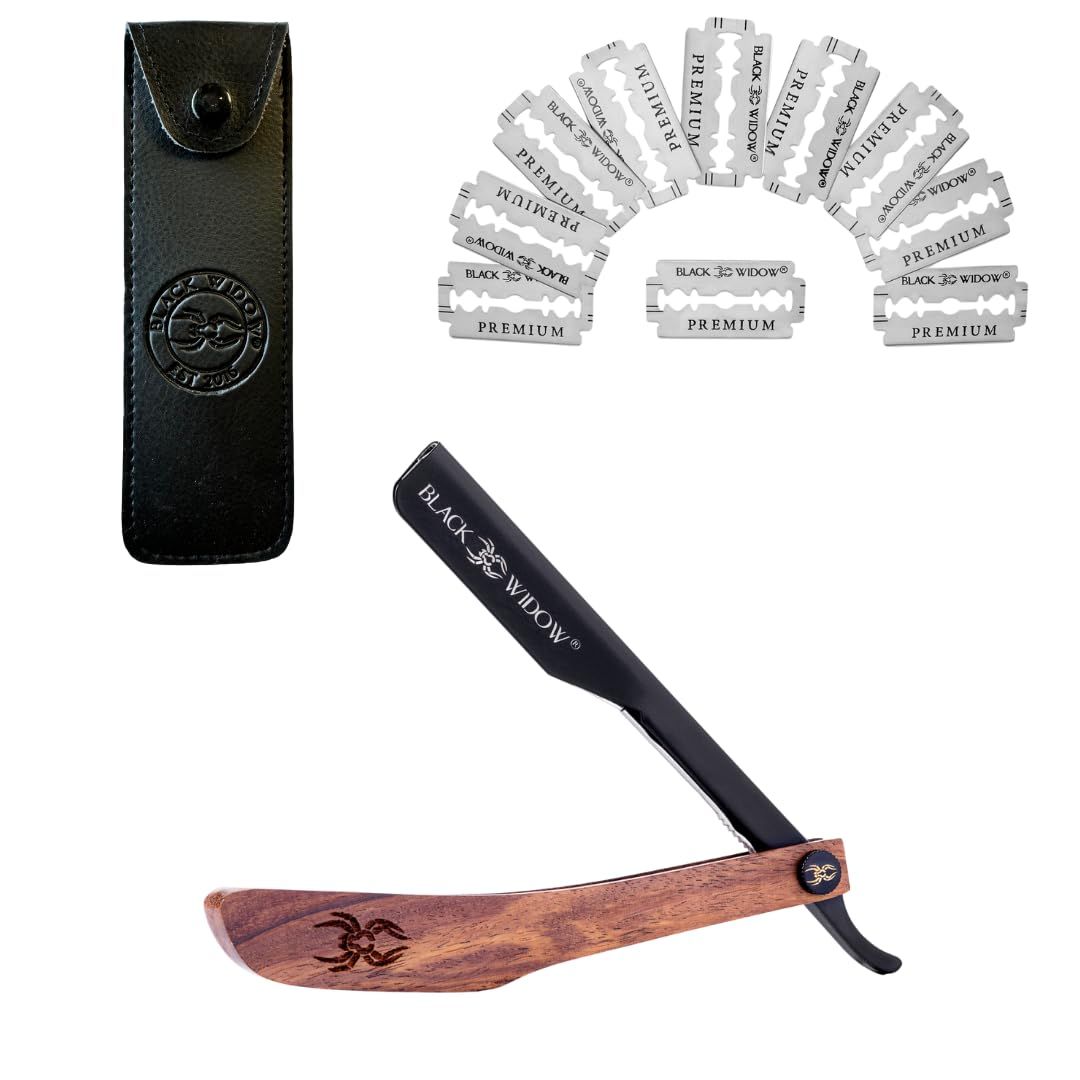 Barber Straight Razor, Professional Barber Straight Edge Razor - Barber Razor Compatible with Straight Razor Blade for Barber by Black Widow (1.5mm) (Wood)