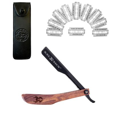 Barber Straight Razor, Professional Barber Straight Edge Razor - Barber Razor Compatible with Straight Razor Blade for Barber by Black Widow (1.5mm) (Wood)