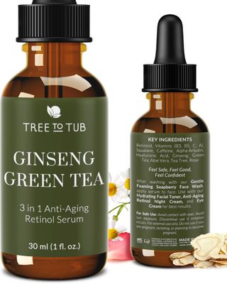 Tree To Tub Anti Aging Retinol, Vitamin C, Hyaluronic Acid Serum for Face &amp; Wrinkles - Hydrating Facial Serum for Dry &amp; Sensitive Skin, Night Serum for Women &amp; Men w/Vitamin A, E, Glycolic Acid