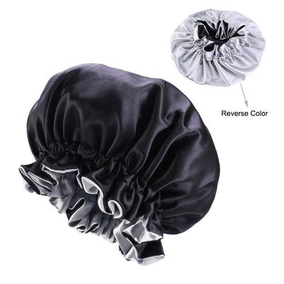 Solid Color Silky Satin Bonnet Cap,Bonnets for Women,Silky Bonnet for Curly Hair,Women Hair Wrap for Sleeping,Double Layers Black