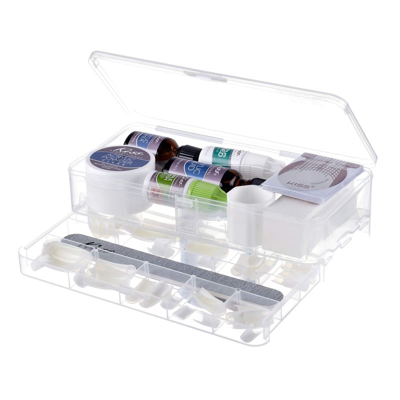 KISS Complete Salon Acrylic Fake Nails Manicure Kit, Acrylic Liquid, Acrylic Primer, Acrylic Powder Clear, Maximum Speed Nail Glue, Masking Formula, &amp; 60 Long Length Bubble Free Acrylic Nails