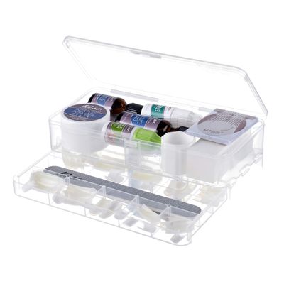 KISS Complete Salon Acrylic Fake Nails Manicure Kit, Acrylic Liquid, Acrylic Primer, Acrylic Powder Clear, Maximum Speed Nail Glue, Masking Formula, &amp; 60 Long Length Bubble Free Acrylic Nails