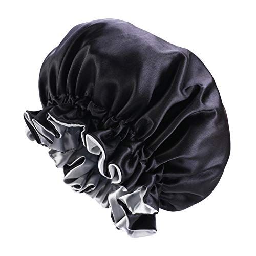 Solid Color Silky Satin Bonnet Cap,Bonnets for Women,Silky Bonnet for Curly Hair,Women Hair Wrap for Sleeping,Double Layers Black
