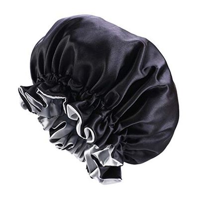 Solid Color Silky Satin Bonnet Cap,Bonnets for Women,Silky Bonnet for Curly Hair,Women Hair Wrap for Sleeping,Double Layers Black