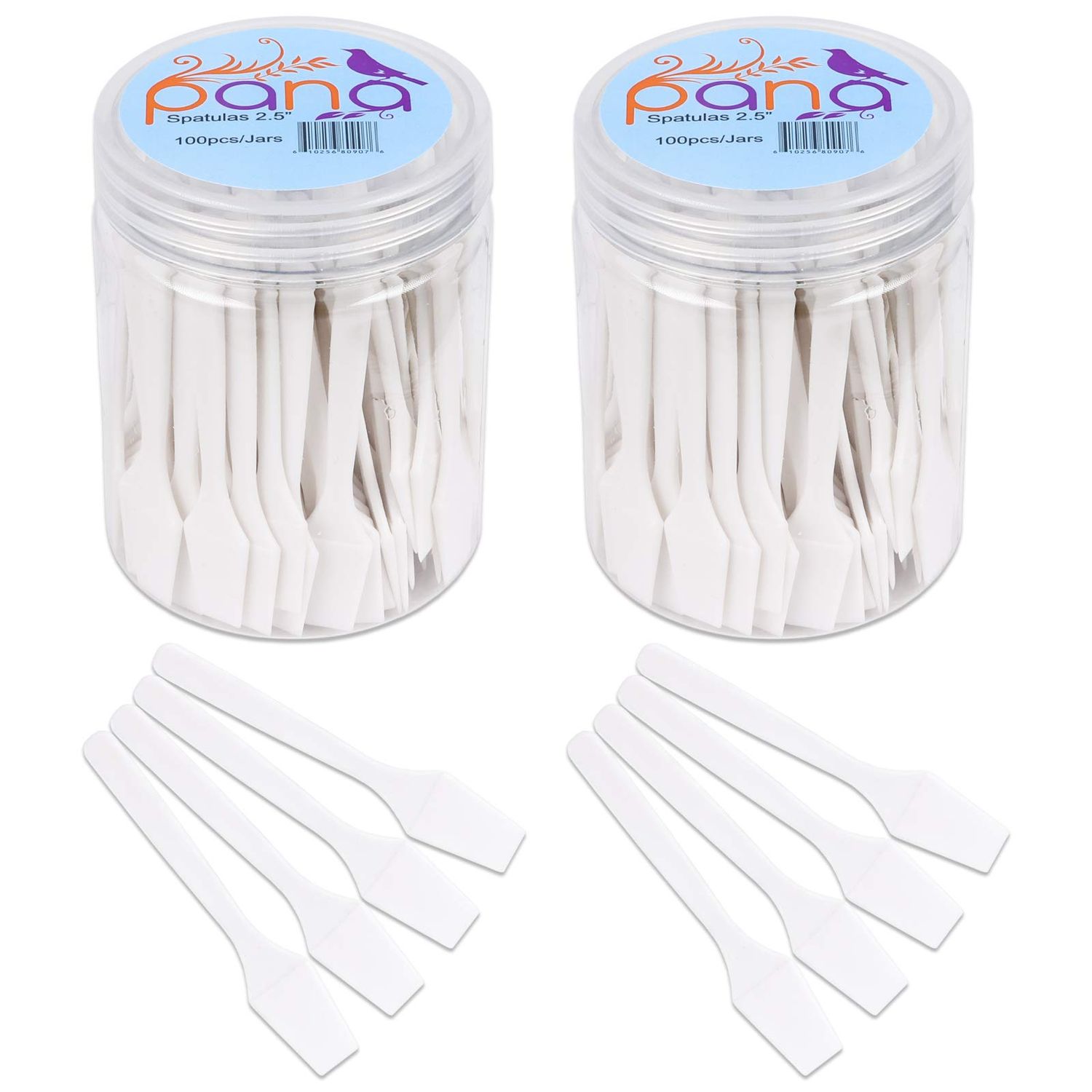 PANA (200 Pieces of White Color Cosmetic Make Up Disposable Plastic 2.5&quot; Spatulas Skin Care Facial Cream Mask Spatula