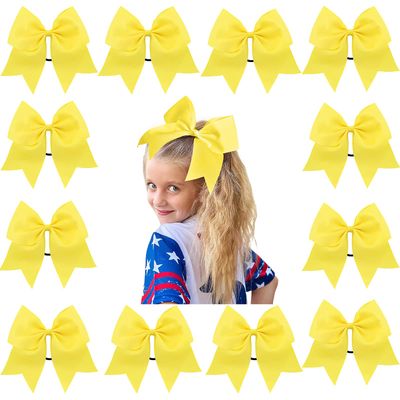 8&quot; Large Cheer Bows Ponytail Holder Girls Elastic Hair Ties Yellow Bulk Accessories for Teen Softball Competition Cheerleaders