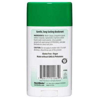 NutriBiotic Unscented Deodorant with GSE, 2.6 Ounce Stick | with Witch Hazel, Grapefruit Seed Extract & Aloe | Vegan & Free of Aluminum, Paraben, Phthalates, Gluten, GMO's & Fragrance