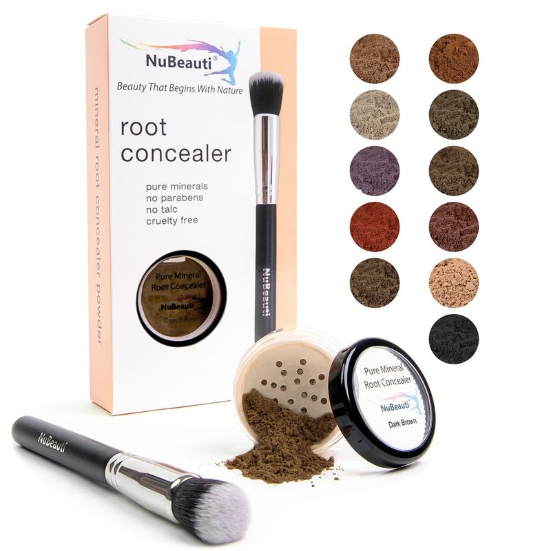 NuBeauti Root Touch Up Powder - True-to-Nature Hairline Concealer with 11 Shades - Fragrance-Free, Talc-Free, Paraben-Free (With Brush, Dark Brown)