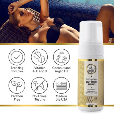 Miami Gorgeous Self Tanning Mousse LaPlaya Glow Instant Self Tanner Bronzing Mousse to Tan Skin Organic Ingredients Best Natural Self Tanner Satisfaction Guarantee 4.2 oz