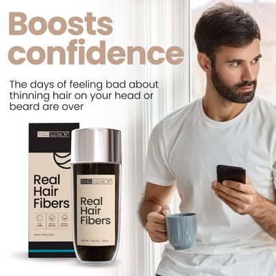 Hair Illusion Dark Brown Real Hair Fibers for Thinning Hair - 100% Natural Texture, Non Synthetic Hair Fibers - Bald Spot Cover Up for Women &amp; Men - 38 Gram