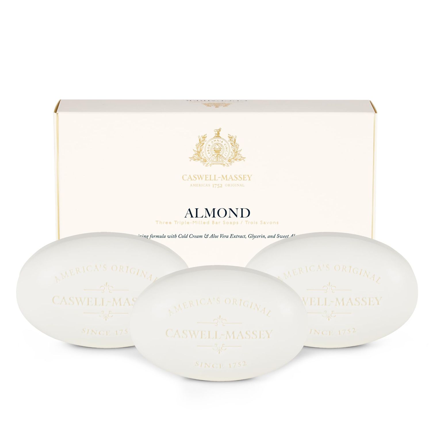 Caswell-Massey Castile Bar Soap, Womens Body Wash, Hand Soap, and Face Wash, Moisturizing Natural Body Soap for Bath or Shower, Almond, 3 Bar Gift Set