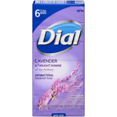 Dial Antibacterial Deodorant Bar Soap, Lavender &amp; Twilight Jasmine, 6 Bars - 3.2 Oz Each