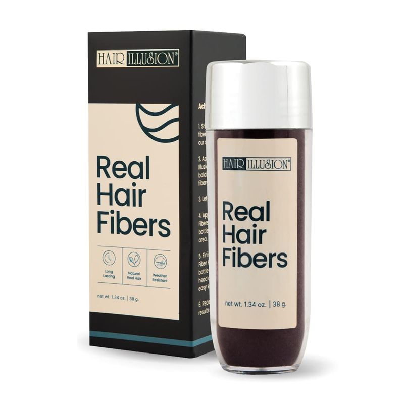 Hair Illusion Dark Brown Real Hair Fibers for Thinning Hair - 100% Natural Texture, Non Synthetic Hair Fibers - Bald Spot Cover Up for Women &amp; Men - 38 Gram