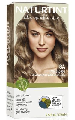 Naturtint 8A Ash Blonde Permanent Hair Color (Pack of 1), Ammonia Free, Vegan, Cruelty Free, up to 100% Gray Coverage, Long Lasting Results (Packaging may vary)