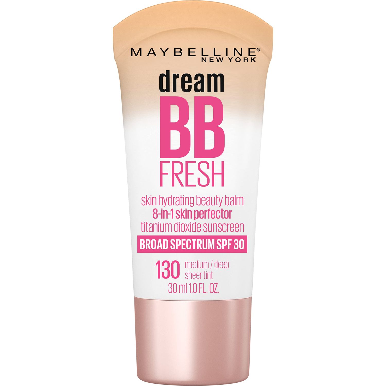 Maybelline Dream Fresh Skin Hydrating BB cream, 8-in-1 Skin Perfecting Beauty Balm with Broad Spectrum SPF 30, Sheer Tint Coverage, Oil-Free, Medium/Deep, 1 Fl Oz