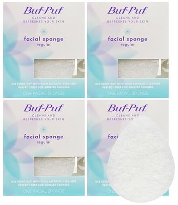 Buf-Puf Facial Sponge, Dermatologist Developed, Removes Deep Down Dirt &amp; Makeup That Causes Breakouts and Blackheads, Reusable, Exfoliating, White, 4 Count