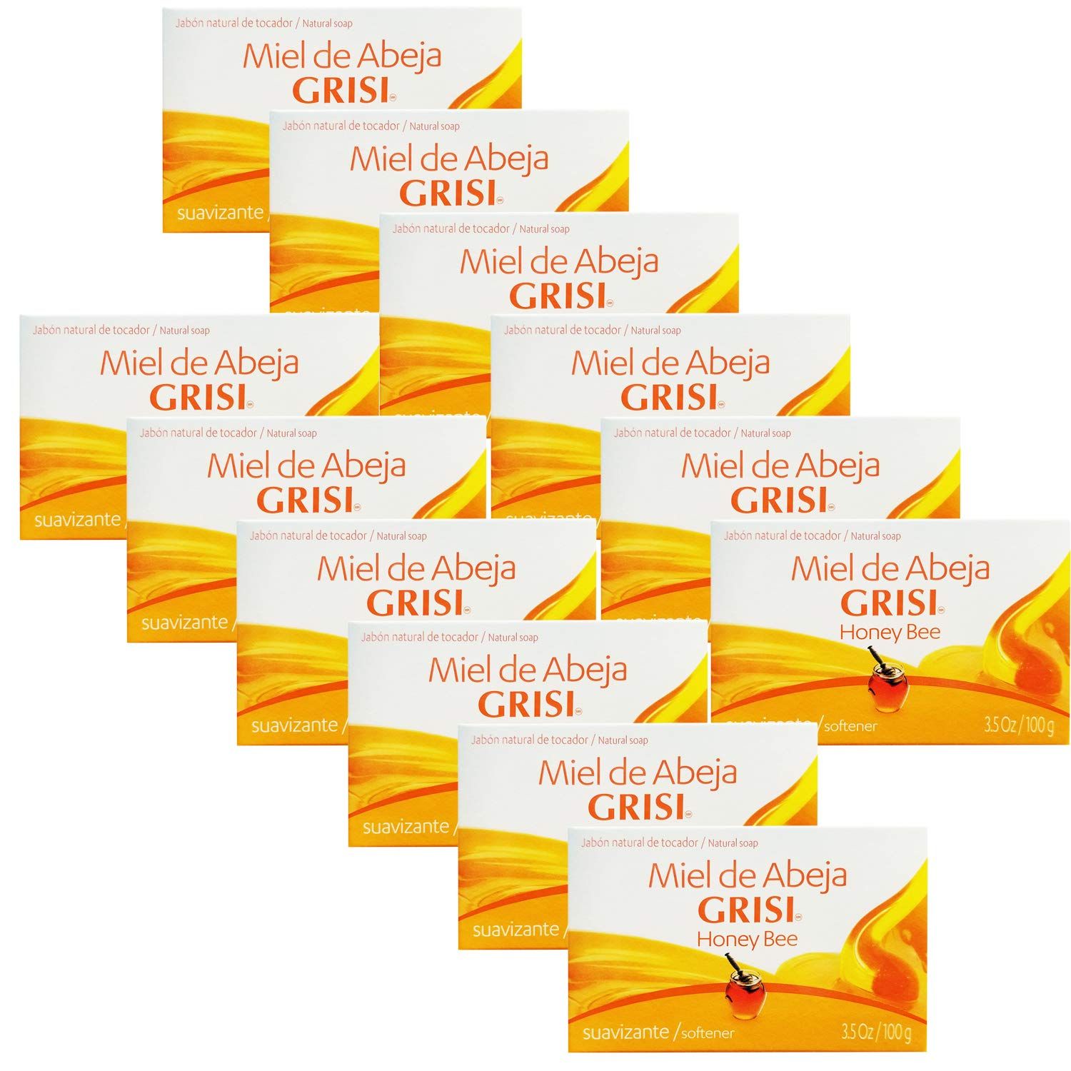 12pk - Honey Bee Soap - Jabon Miel de Abeja - Grisi (3.5 Oz. X 12 Units) by Grisi