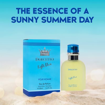 NovoGlow Dolcetto Light Blue Eau De Parfum for Men 3.4 Fl. Oz. 100ml Refreshing Combination of Woody Floral & Aquatic Fragrance - Scent Lasts All Day A Gift for Any Occasion