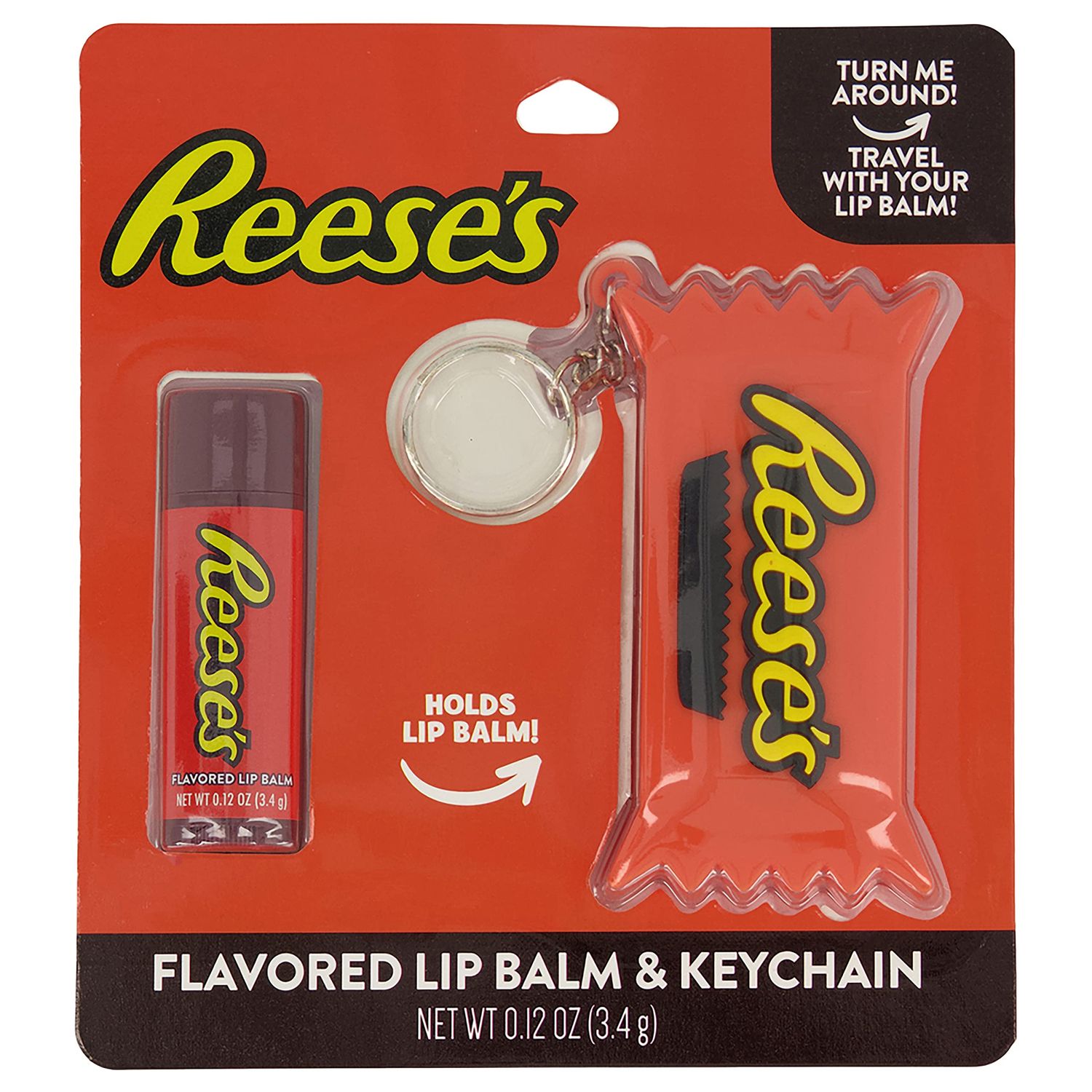 Taste Beauty Reeses Peanut Butter Cup-Flavored Lip Balm and Keychain Holder, 2-Piece Set