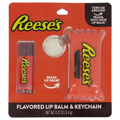 Taste Beauty Reeses Peanut Butter Cup-Flavored Lip Balm and Keychain Holder, 2-Piece Set