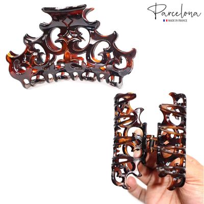 Parcelona French Beau Celluloid Acetate No Slip Sturdy Jaw Hair Claw Clips for Women and Girls (Tortoise Shell 3 1/2")