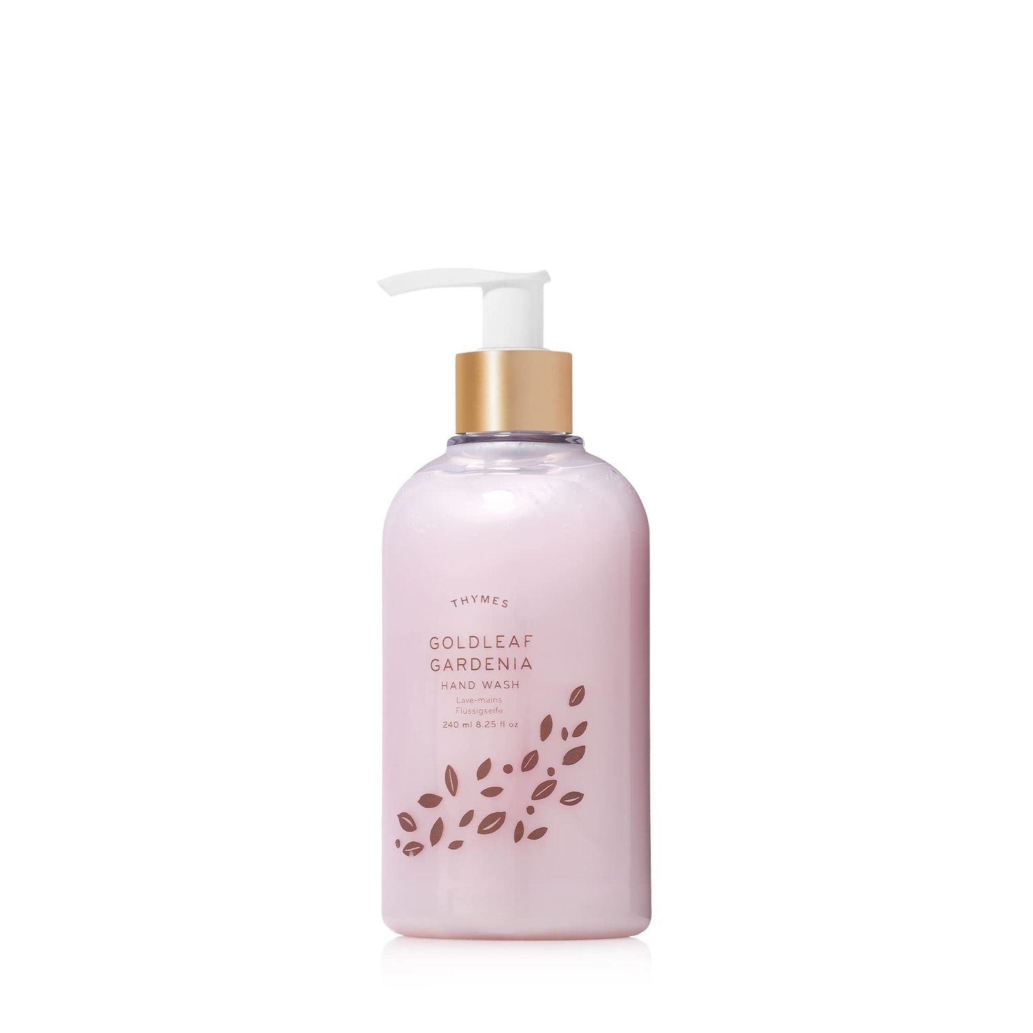 Thymes Moisturizing Hand Wash Soap with Pump - Luxury Hand Soap Gently Cleanses &amp; Moisturizes - Skin Care with Glycerin &amp; Aloe Vera - Delicate, Floral Fragrance (Goldleaf Gardenia, 8.25 oz)