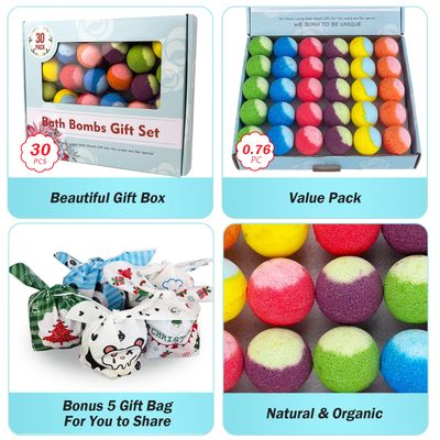 30 Pcs Bath Bomb Gift Set, Natural Organic Mini Bath Bombs, Handmade with Rich Fizz - Birthday Gift for Kids/Women/Men, Mother's Day, Ideal Gift for Valentine's Day