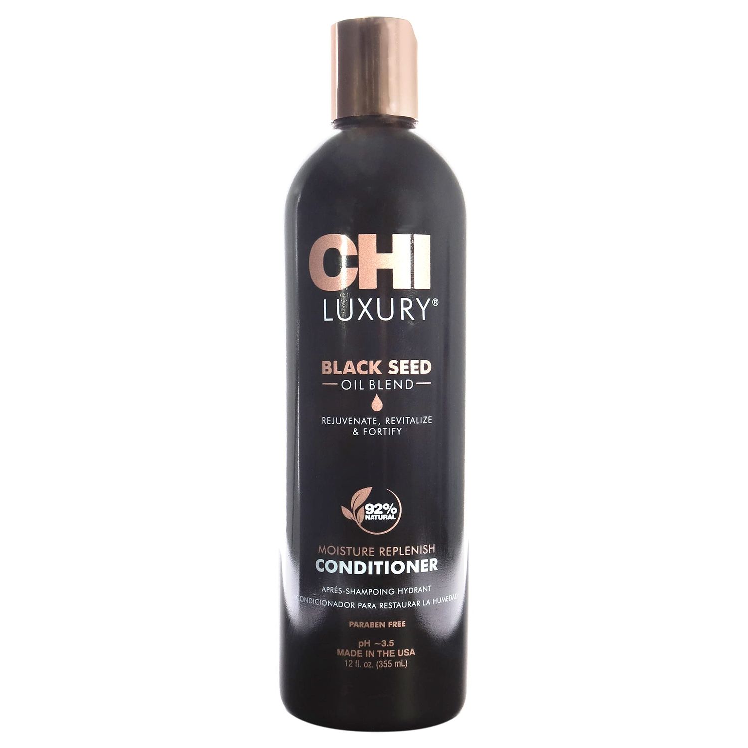 CHI Luxury Black Seed Oil Moisture Replenish Conditioner, Strengthens for Soft Hair, Replenishes Moisture, Sulfate, Paraben &amp; Gluten-Free, 12 Oz