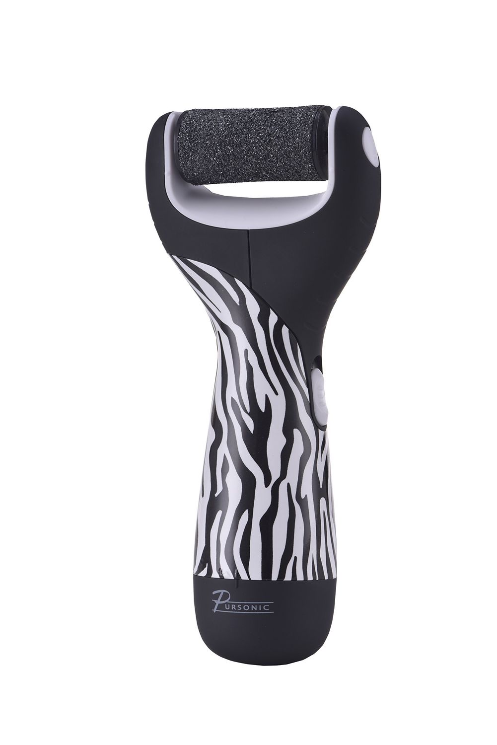 Pursonic Zebra Electric Callus Remover for Feet - Battery-Operated Electric Foot Scrubber - Dead Skin Remover with 2 Pumice Stone Electric Heads - Pedicure Foot Spa Products (0.7 Lb)