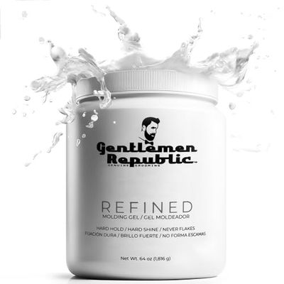Gentlemen Republic 64oz Refined Hair Gel - Professional Formula for 24 Hour Shine and Hold, Humidity Resistant, 100% Alcohol-Free and Never Flakes, Made in the USA