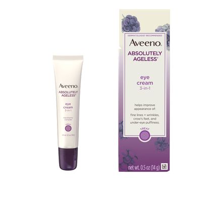 Aveeno Absolutely Ageless 3-in-1 Anti-Wrinkle Eye Cream for Fine Lines &amp; Wrinkles, Crows Feet, &amp; Under-Eye Puffiness, Antioxidant Blackberry Complex, Hypoallergenic, Non-Greasy, 0.5 oz