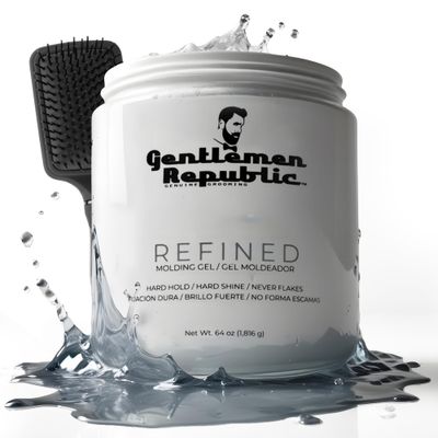 Gentlemen Republic 64oz Refined Hair Gel - Professional Formula for 24 Hour Shine and Hold, Humidity Resistant, 100% Alcohol-Free and Never Flakes, Made in the USA