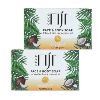 Coco Fiji Soap Bar for Face and Body Infused With Organic Coconut Oil, Grapefruit, Essential Oil, Natural Soap for Moisturizing &amp; Pore Purifying Skin, 7 oz,Pack of 2