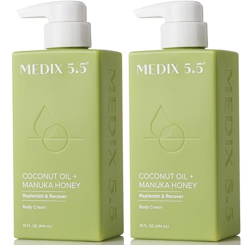 MEDIX 5.5 Coconut Oil Lotion W/ Manuka Honey Cream Skin Care Face Moisturizer &amp; Body Cream | Firming Coconut Oil For Skin Minimizes Look Of Dry Skin, Cellulite, Stretch Marks, &amp; Wrinkles, 2-Pack