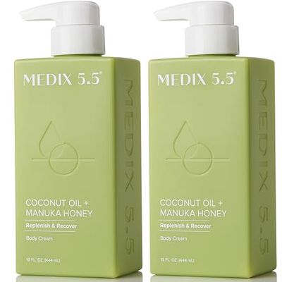 MEDIX 5.5 Coconut Oil Lotion W/ Manuka Honey Cream Skin Care Face Moisturizer &amp; Body Cream | Firming Coconut Oil For Skin Minimizes Look Of Dry Skin, Cellulite, Stretch Marks, &amp; Wrinkles, 2-Pack
