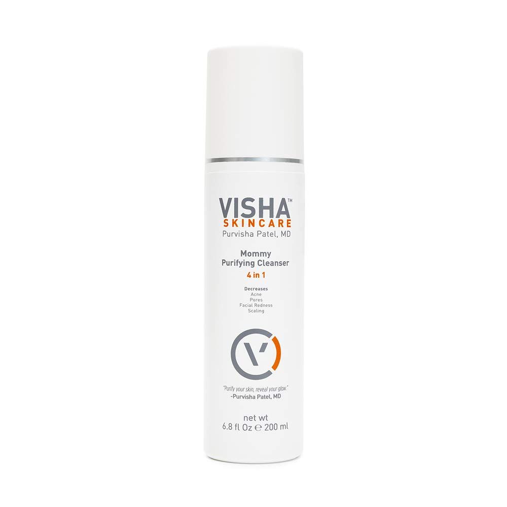 Visha Skincare Mommy 4 in 1 Multitasking Purifying Cleanser, Pregnancy and Nursing Safe Face Cleanser, Minimizes Pores, Reduce Facial Redness and Exfoliates, Great for Dry and Sensitive Skin 6.8oz