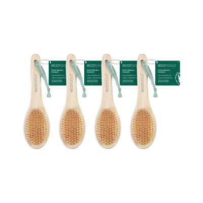 EcoTools Foot Brush + Pumice, Foot Scrubber Brush for Cleansing &amp; Dead Skin Removal, Reveal Smooth, Soft Feet, Foot Brush for Shower &amp; Bath, Eco-Friendly, Cruelty-Free Bristles, 4 Count