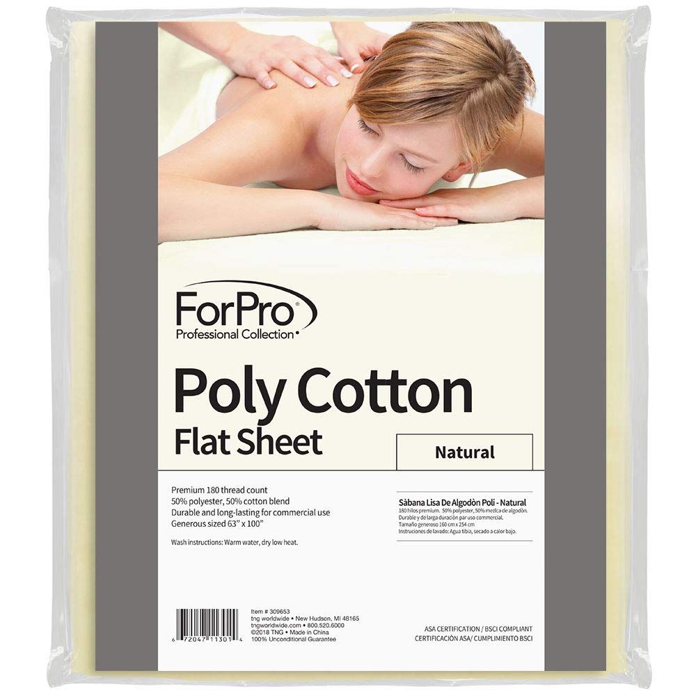 ForPro Poly-Cotton Massage Flat Sheet, Natural, Super Soft, Durable Massage Table Flat Sheet, 63 W x 100 L