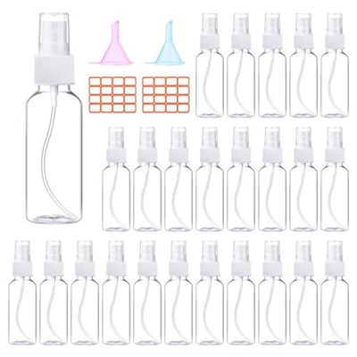 24 Pcs Spray Bottles 2oz / 55ml Clear Empty Mini Spray Bottles Refillable Container Pocket Size Sprayer Set Essential Oils Travel Cleaning Makeup Bottles with 2pcs Funnels 32pcs Labels