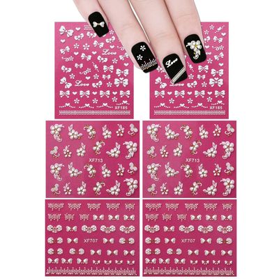 ALLYDREW Fingernail Stickers Nail Art Nail Stickers Self-Adhesive Nail Stickers 3D Nail Decals - Bows, Hearts &amp; Flowers (3 Designs/6 Sheets)