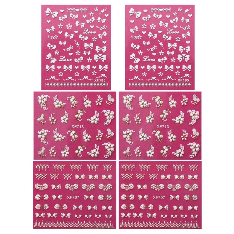 ALLYDREW Fingernail Stickers Nail Art Nail Stickers Self-Adhesive Nail Stickers 3D Nail Decals - Bows, Hearts &amp; Flowers (3 Designs/6 Sheets)