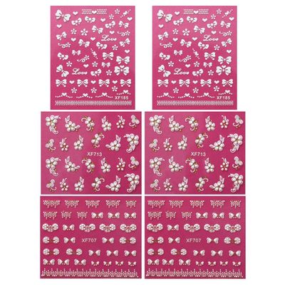 ALLYDREW Fingernail Stickers Nail Art Nail Stickers Self-Adhesive Nail Stickers 3D Nail Decals - Bows, Hearts &amp; Flowers (3 Designs/6 Sheets)