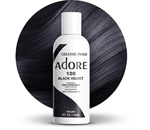 Adore Semi Permanent Hair Color - Vegan and Cruelty-Free Black Hair Dye - 4 Fl Oz - 120 Black Velvet (Pack of 1)