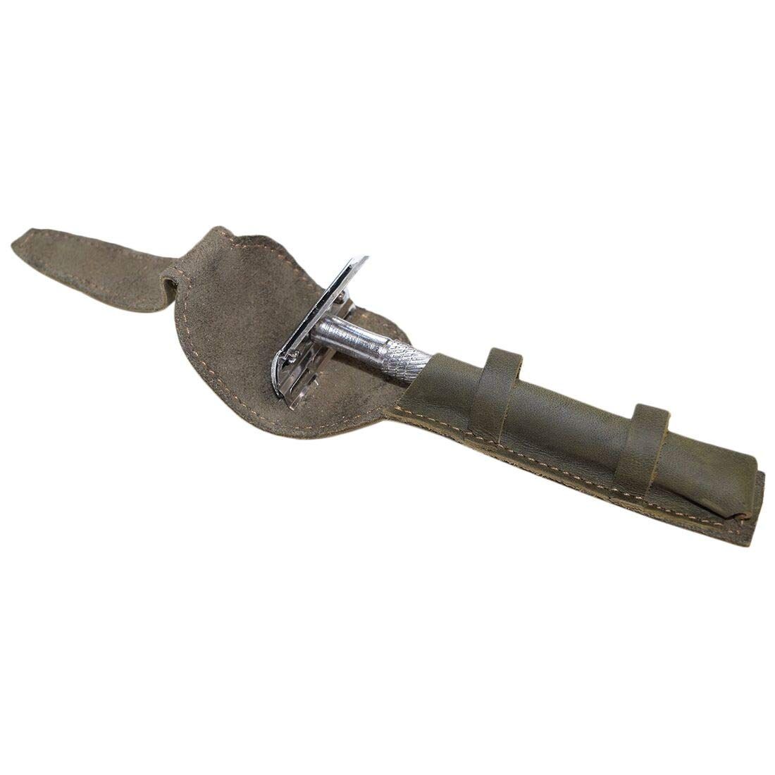 Hide &amp; Drink, Leather Double Edge Safety Razor Protective Case, Shaving Travel Pouch, Handmade Includes 101 Year Warranty (Dark Jade)