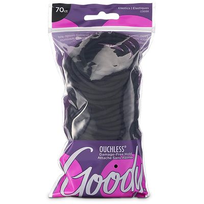Goody Ouchless Women&#39;s Elastic Hair Ties - 70 Count, Black - 4MM for Medium Hair - Long-Lasting Braids, Ponytails, and More - Pain-Free Hair Accessories