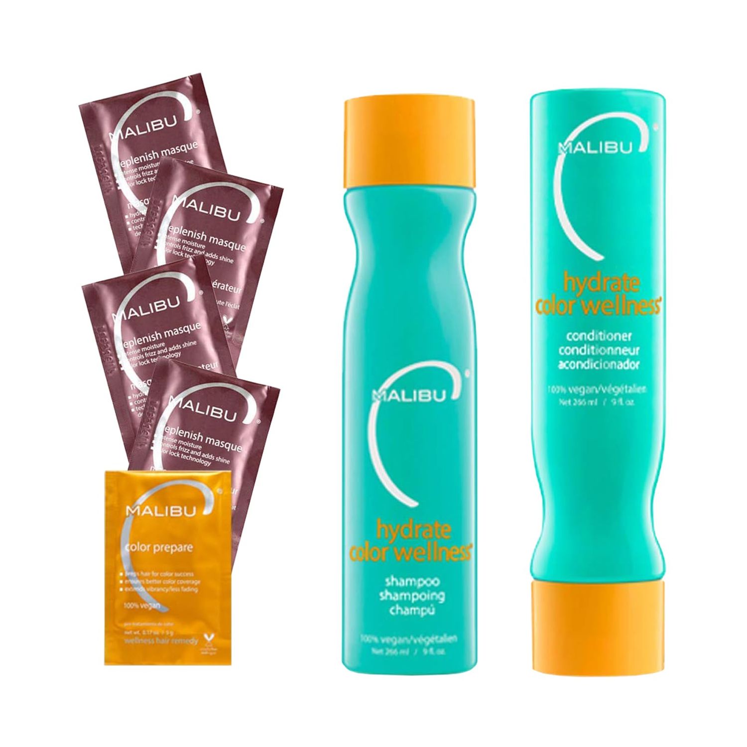Malibu C Hydrate Color Wellness Collection - Moisturizing Color Safe Shampoo &amp; Hydrating Hair Remedy - Formulated to Preserve + Protect Hair Color