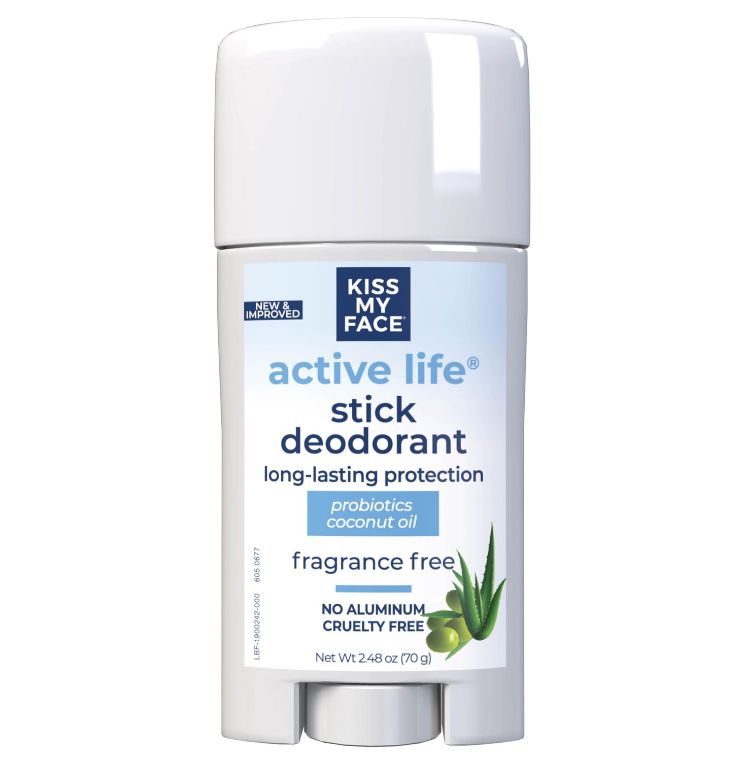 Kiss My Face Active Life Deodorant Contains Naturally Derived Ingredients, 72 Hour Odor Control | Deodorant for Women and Men, Aluminum Free with Coconut Oil and Probiotics, Fragrance Free