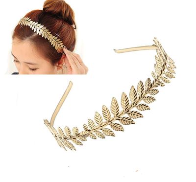 Fodattm Women Lady Greek Roman Laurel Leaf Hair Hoop HeadBand Bridal Hair Crown Headdress Metal Leaf Branch French Hair Bands Hair Accessories (Gold - A#)